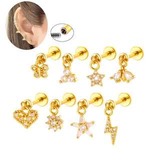 Roestvrij Stalen Interne Schroefdraad Lippiercing Helix Oorknopje Strass Bliksem Ster Hart Piercing Sieraden Voor Dames Heren