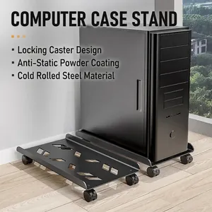 Mobile CPU Stand Computer Tower Holder Adjustable Width Under Desk Rolling With Locking Caster Wheels Heavy Duty Steel
