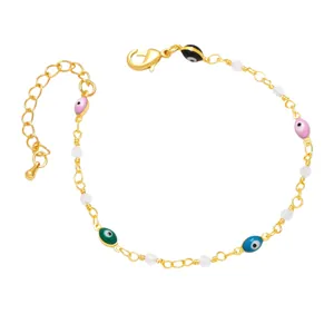 Bohemian gold Evil Eye bracelet with colorful beads and flower pearl accents