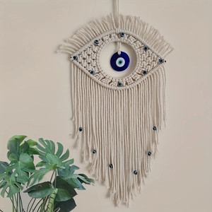 Böhmische Evil Eye Macrame Wandbehang Handgewebter Baumwollseil Wandteppich Mit Glasperlen Und Quasten