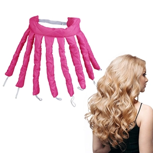 Pink octopus heatless hair curler set showing product details and model wearing it
