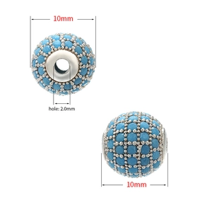 Blue micro-pave copper bead with 10mm diameter and 2mm hole for DIY bracelet making
