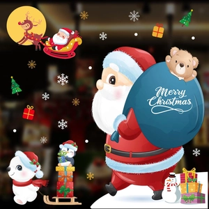 Christmas window stickers set featuring Santa, reindeer, and snowflakes for holiday decor