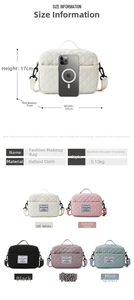 Detailed size specifications for quilted oxford cloth travel cosmetic bag with dimensions