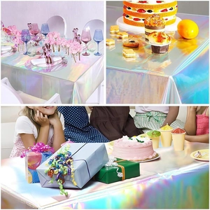 Iridescent holographic disposable plastic tablecloth for Christmas and birthday party decor