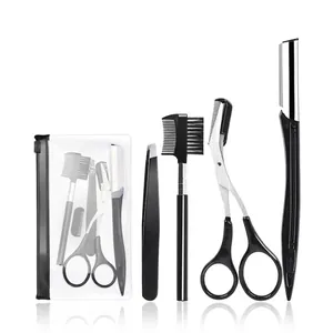 Stainless Steel Eyebrow Trimmer Scissors With Comb Tweezers Brush And Storage Bag Professional Eye Makeup Grooming Tools