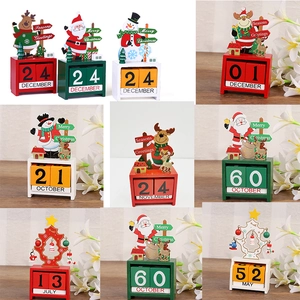 Christmas Wooden Perpetual Calendar Santa Snowman Reindeer Desktop Ornament Manual Countdown Date Blocks Holiday Decor