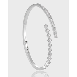 S925 Sterling Silver Square Rhinestone Cuff Bracelet For Women Exaggerated Luxury Geometric Pave Bangle Jewelry Gift