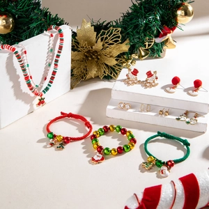 Parure bijoux de Noël bonhomme de neige et sapin avec collier boucles d'oreilles et bracelet