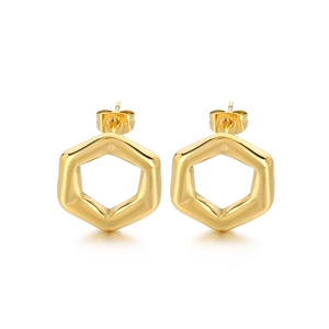 Minimalist 18K gold plated titanium steel hexagonal hollow stud earrings for women