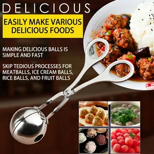 Polished stainless steel meatball maker tool for easy DIY food balls and kitchen use