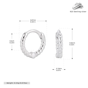 Detail showing S925 sterling silver twisted hoop earring dimensions and certification