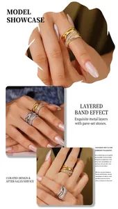 Close-up of gold and silver multi-layer wrap ring with micro-pave cubic zirconia