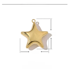 Vue détaillée des dimensions du pendentif étoile en acier inoxydable doré de taille 22mm