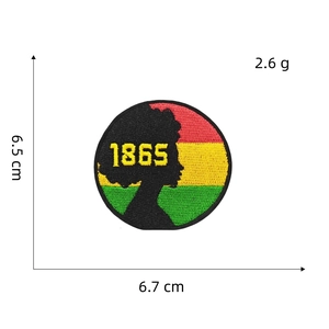 Detailed view of Juneteenth 1865 embroidery patch with dimensions 6.5cm by 6.7cm