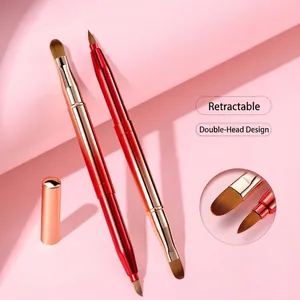 Dual Tip Retractable Lip Brush Synthetic Fiber Metal Handle Portable Concealer Tool For Lip Liner Lipstick Application