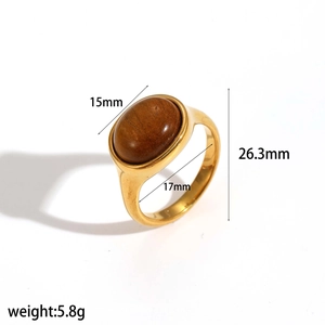 Vintage 18k gold plated stainless steel ring with brown stone and size specifications