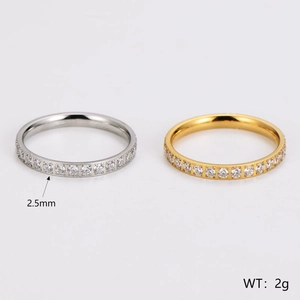 Stackable stainless steel eternity rings in gold and silver with 2.5mm pavé cubic zirconia