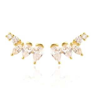 925 Sterling Silver Stud Earrings Irregular Marquise Round Cubic Zirconia Inlaid Elegant Minimalist Jewelry For Women