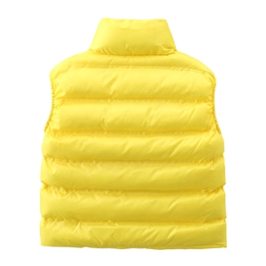 Women's summer minimalist stand collar puffer vest in vibrant yellow back view
