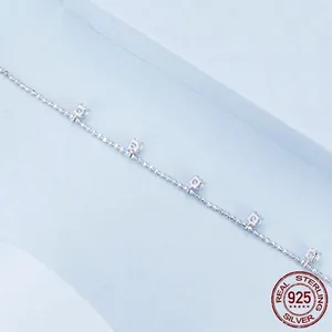 Elegant S925 sterling silver beaded bracelet with five square-cut sparkling zircon stones