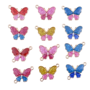 Colorful glitter butterfly alloy charms with enamel oil drip for DIY jewelry making