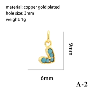 18K gold plated heart charm with turquoise inlay and detailed size specifications