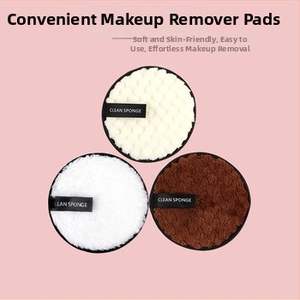 Microfiber reusable makeup remover pads in white, brown, and beige with clean sponge strap