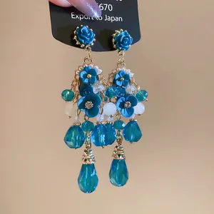 Boucles Oreilles Pendantes Fleur Vintage Avec Tige Argent Sterling 925 Alliage Cristal Résine Bijoux Palais Pour Femmes