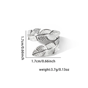 Silver feather design open ring with dimensions of 1.7cm and weight of 3.7g