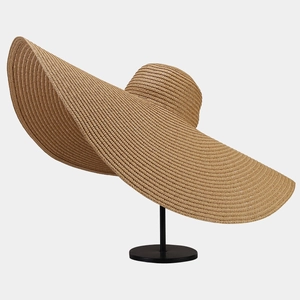 Oversized Wide Brim Straw Hat Women UV Protection Foldable Paper Sun Hat For Beach Vacation Summer Elegant