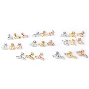 16G stainless steel stud earrings set in silver gold and rose gold with zircon stones
