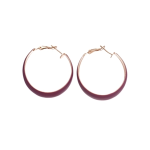 Chic rose gold hoop earrings with wine red enamel coating in a minimalist geometric style