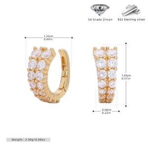 Detailed view of gold plated 925 silver trapezoid earrings with 5A cubic zirconia