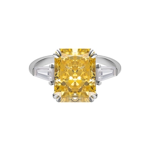 Elegant S925 sterling silver ring featuring a large rectangular yellow radiant-cut stone