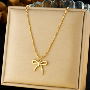 Collana Con Pendente A Fiocco Acciaio Inossidabile Placcato Oro Catena A Sfere Minimalista Gioielli Regalo Elegante Per Donne
