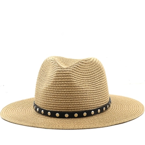 Fedora Straw Hat Wide Brim Sun Protection Summer Beach Jazz Cap With Metal Rivet Belt For Men Women
