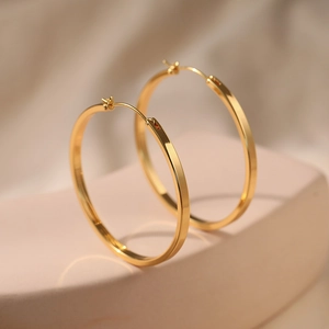Brass 18K Gold Plated Minimalist Hoop Earrings For Women High Polish Smooth Round Geometric Circle Fashion Hip Hop