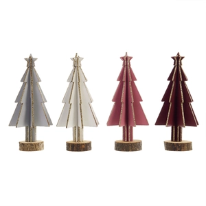 Mini wooden Christmas tree set with gold glitter in gray, white, pink and dark red