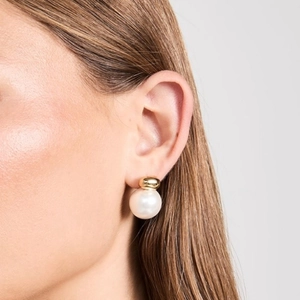 Elegant Artificial Pearl Stud Earrings With 925 Sterling Silver Earring Post And Brass High Gloss Double Ball Jewelry For Women