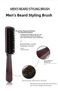 Detail view of natural boar bristles and solid wood handle on a professional beard brush