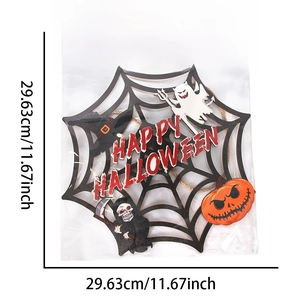 Detail view of 29.63cm Halloween wooden sign with spider web and ghost design
