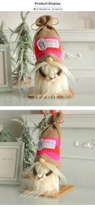 Close-up of knitted gnomes with coffee theme decorations and Dunkie Junkie patch detail