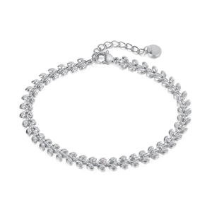 Elegant silver wheat leaf bracelet in stainless steel with an adjustable lobster clasp