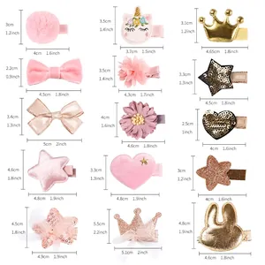 Size guide for 40pcs girls hair clips set with bunny, crown and star shapes