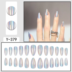 Holographic aurora cat eye press-on nails set Y-379 with 24 pieces for manicures
