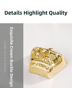 Detailed close-up of golden crown buckle and white lychee leather jewelry box