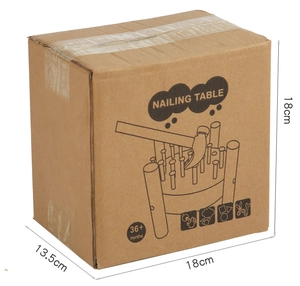 Eco-friendly wooden nailing table toy packaging showing 18x13.5x18cm dimensions