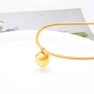 Minimalist gold ball pendant necklace with polished snake chain for women