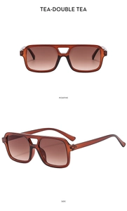 Front and side view of square pilot sunglasses with gradient tea-colored lenses